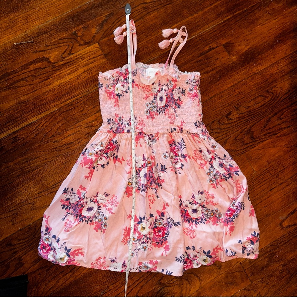 NWOT BCBGIRLS pink floral smocked spaghetti strap girls dress
